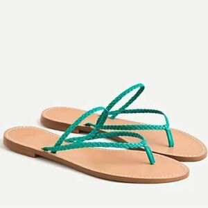 J. Crew New Green Leather Capri Braided Strap Flip Flop Sandals Size 8
